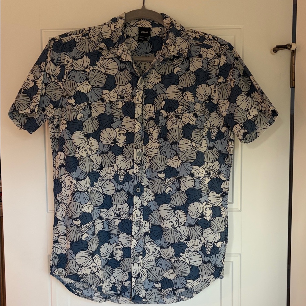 Disney Men's The Little Mermaid Flounder & Sebastian Button Down Shirt
